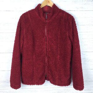 J. Jill Women's Red Plush Jacket Zipper Front Lightweight size Medium
